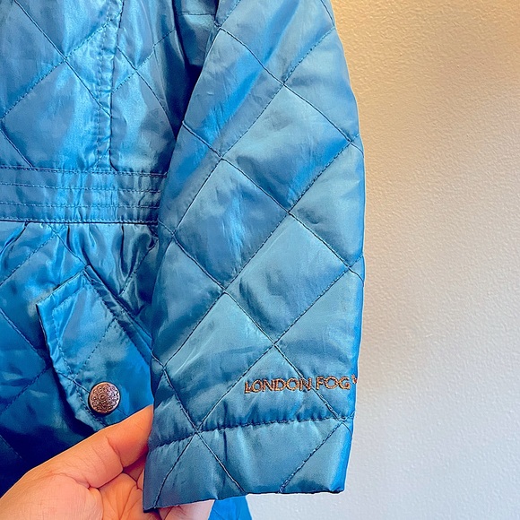London Fog rain coat/ Turquoise Teal Fleece Lined Hooded Puffer Jacket - Picture 4 of 7